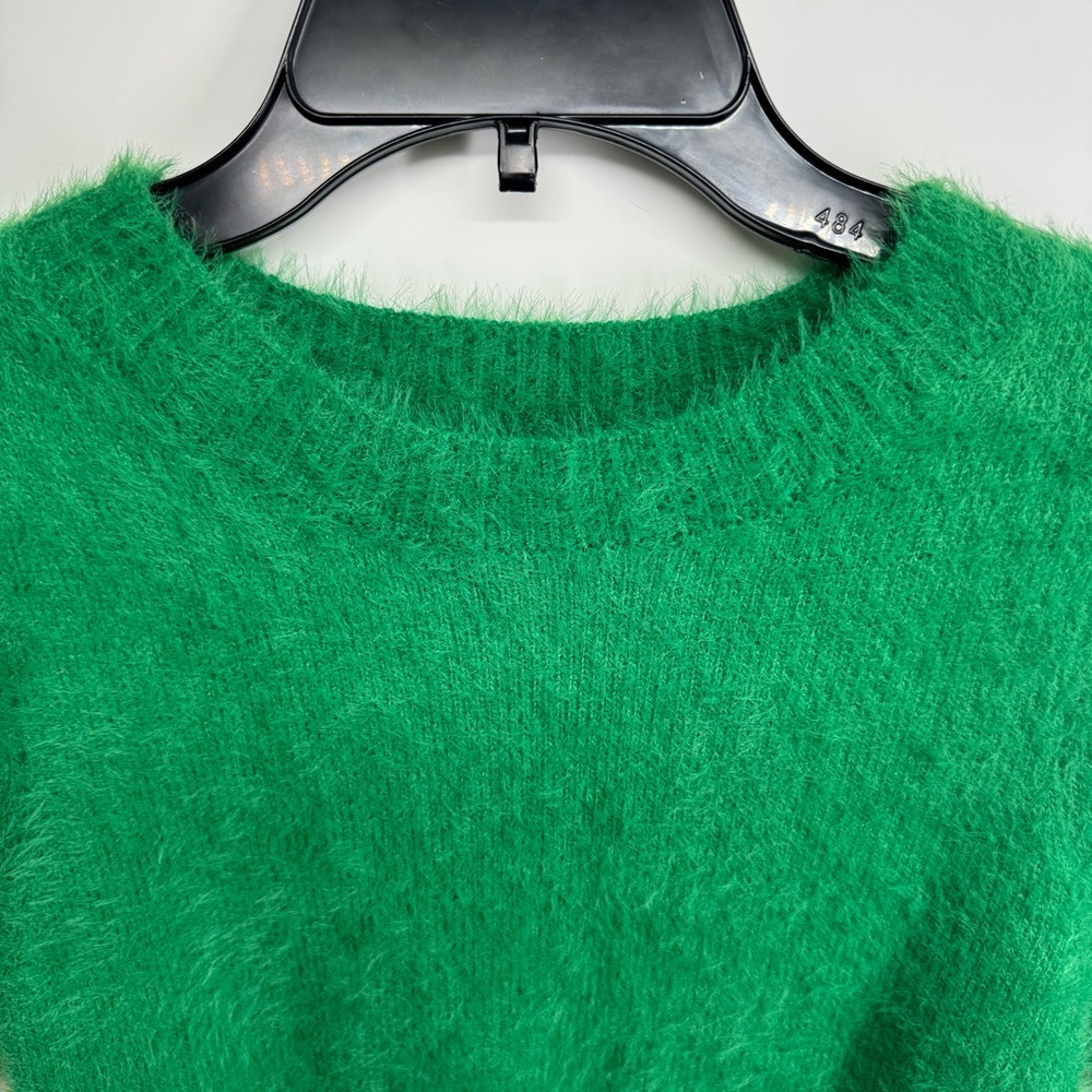 NEW Day + Moon Green Fuzzy Knit Crop Short Sleeve Sweater Womens Small - Picture 2 of 8